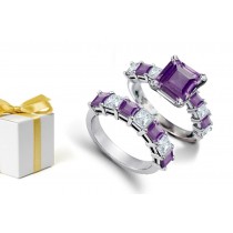 Popular Superstitions: Sapphire Square Purple Stone & White Diamond in this unique Bridal Set