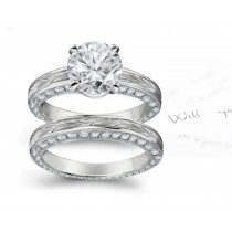 Elaborate Design Platinum, & Diamond Ring with Floral Scrolls & Motifs Shoulders & Diamond Halo Sides