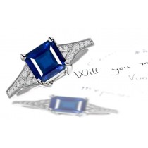 Trimmed With Pave Set Diamond Blue Sapphire Princess Cut Sapphire Engagement Ring