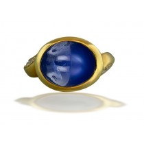 "Striking" Art Nouveau Gold Bright Blue Luscious Deeply Saturated "Vibrant" Sapphire Cabochon Ring