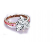 Ring with Heart Diamond & Pave Set Diamonds & Pink Sapphires in Gold or Platinum
