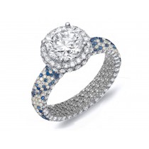 Made To Order Rings Featuring Delicate French Halo Pave Diamonds & Vivid Blue Sapphires