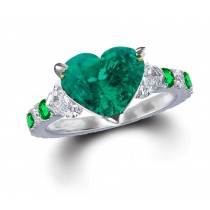 Three Stone Rings With Center Emerald & Further Diamond Accents on Sides