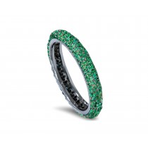 Latest Collection: Delicate Halo Micropave Side Accents Green Emeralds Eternity Wedding Anniversary Rings