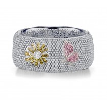 Delicate French pavee Sparkling Brilliant-Cut Round Diamonds & Vivid Multi-Colored Precious Stones Eternity Rings & Bands Featuring Butterflies, Moon & Stars