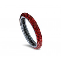 Delicate Women's Eternity Rings Featuring Fiery Red Rubies & Diamonds in Halo Precision Micro pave Settings