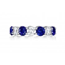 Precision Set Shared Prong Set Round Diamond & Blue Sapphire Eternity Bands