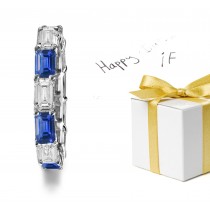 Platinum & Gold Collosal Sparkling Emerald Cut Diamond & Emerald Cut Sapphire Eternity Band