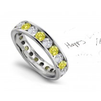 Finely Crafted: Glowing Round Yellow Diamonds & White Diamonds Band