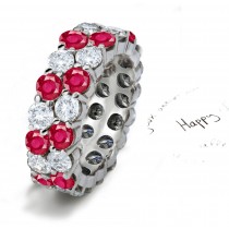 Thinking Two Rows of Sparkling Ruby Diamond Prong Set Eternity Rings
