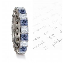 Princess Cut Blue Diamond & White Diamond Eternity Wedding Ring in Gold