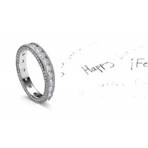 Artistic Ornamentation: Diamond Wedding Ring Dressed With Well-Cut Diamonds Decorated on Sides of Platinum Ring