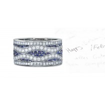 Micropavee Blue Sapphire & Diamond Special Design Open Work Wave Band