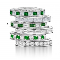 Milgrain Edge Diamond & Emerald Eternity Band