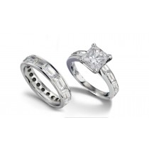 Truly Unique Princess Cut & Baguette Cut Diamond Engagement Ring & Band