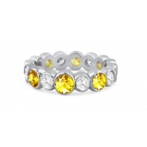 Shop Fine Quality Made To Order Round Bezel Set Diamond & Yellow Sapphire Eternity Style Wedding & Anniversary Rings