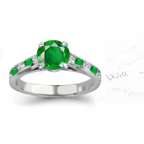 Reproduction of Old Styles:French Pave' Emerald & Diamond Ring in 14k White Gold a. Front View b. Side View c. Rear