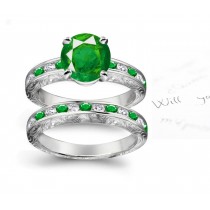 Emeralds With Diamonds: Channel Set Filigree Emerald With Diamond Engagement Ring in 14k White Polished Gold