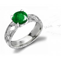 Exclusive Designs: An Ancient Style Natural Emerald Diamond Engagement Ring Micropave Diamond Channel Openwork Ring