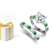  A Heart Diamond atop Emerald & Diamond Half Eternity Ring & A Delightful Right Angled Slide Down Emerald Diamond Band