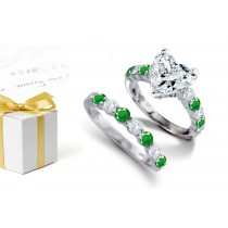  A Heart Diamond atop Emerald & Diamond Half Eternity Ring & A Delightful Right Angled Slide Down Emerald Diamond Band