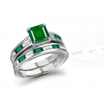 Flawless Solitaire Princess Cut Sea Green Emerald Cut Baguette Diamond Ring & Platinum Band