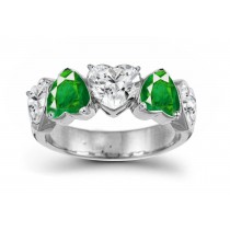 Heart to Heart: Heart Emerald & Diamond Five Stone Ring in 14k Gold