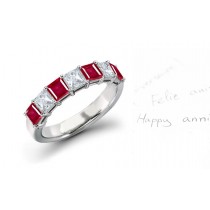 Innovative: Eight Stone Princess Cut Ruby & Diamond Wedding Band