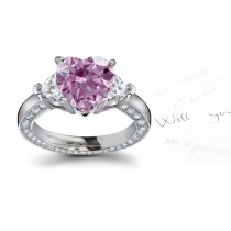 Heart Purple Diamond & White Diamonds Accents Three Stone Engagement Ring in Platinum, White & Yellow Gold