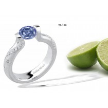 Contemporary High Quality Designer Blue Colored Diamond Tension Set Engagement Rings