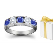 Blue Sapphire With White Diamond Five Stone Rings