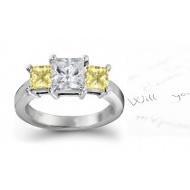 Premier Colored Diamonds Designer Collection - Yellow Colored Diamonds & White Diamonds Fancy Diamond Three Stone Engagement Rings