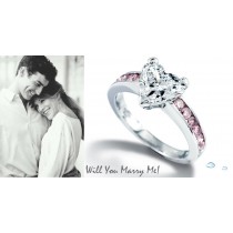Pink Diamond Rings: Platinum Pink Round Diamond and White Heart Diamond Engagement Rings