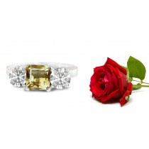 Square Yellow Sapphire with Round Diamond in 14k White Gold Diamond Ring (6 mm, 3.5 mm)