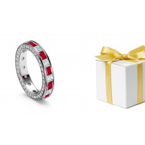 Understated Elegance: Princess Cut Diamond & Ruby Eternity Ring