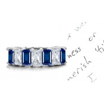 Fascinating: Princess Cut Blue Sapphire and Diamond Wedding Band in 1to 3 cts in Platinum