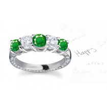 Designer 5 Stone Diamond & Emerald Halo Anniversary Band