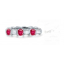 14k Gold Baguette Diamond & Round Ruby Anniversary Band in Gold & Platinum