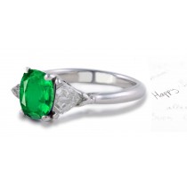 Genuine Emeralds: An Experimental & A Truly Classic 3 Stone Oval Genuine Emerald & Fancy Cut Natural Diamond Ring