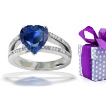 Unforgettable Gems: Among The Rich Gifts: Pave Set Diamond Split Shank Sapphire Heart Sapphire Ring White Gold