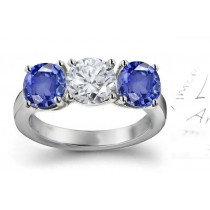 Arrayed in All Gorgeous Graceful 3 Stone Sapphire Diamond 14k Gold Ring