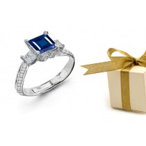 An Important Item: Square Sapphire Princess Cut Diamond 3 Stone Gemstone Ring