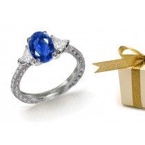 Rare Gems Centerpieces: Experience A Trillion Diamond Oval Sapphire 3 Stone Ring