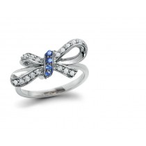 Georgian Diamond Ribbon & Sapphire Bow Ring in Gold with 1.50 cts diamonds & sapphires