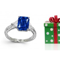 Various Other Sapphires: 3 Stone Trillion Diamond Emerald Cut Sapphire Ring With Diamond