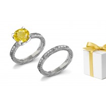 Vintage: Engraved Yellow Sapphire & Diamond Ring