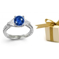A Gem of a Fine, Deep Color Diamond & Sapphire Art Deco Engagement Ring in Gold