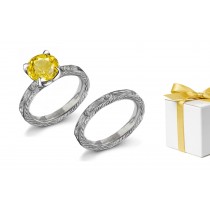 Bright: Engraved Yellow Sapphire & Diamond Ring