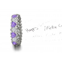 Unique Heart Purple Sapphires & Diamonds Eternity Ring