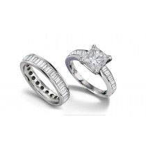 Designer  Princess Cut & Baguette Cut Diamond Engagement Ring & Band